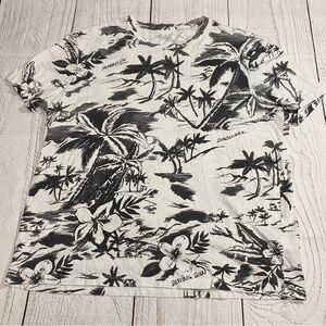 All Saints Black & White Tropical Palm Print Tee Large